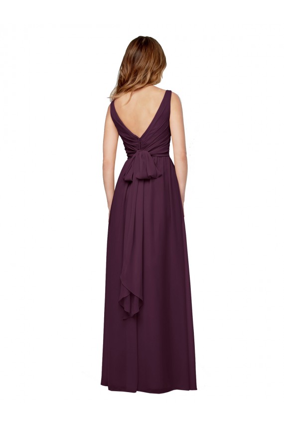 Cheap Plunging V-Neckline Long Chiffon Bridesmaid Dress with Deep V-Back Canada