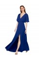 Cheap V-Neck Long Chiffon Bridesmaid Dress with Dolman Sleeved Bodice and Slit Canada