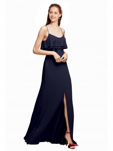 Cheap Draped Long Chiffon Bridesmaid Dress with Straps and Layers Canada