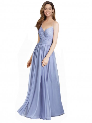 Cheap Ruched Criss Over Bodice Chiffon Bridesmaid Dress with Lace Open Back Canada