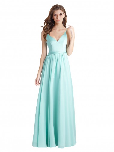 Cheap Long V-Neck Chiffon Bridesmaid Dress with Satin Bodice Canada