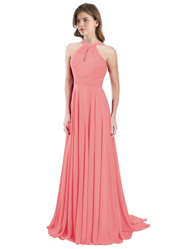 Cheap Draped A-Line Chiffon Bridesmaid Dress with Halter Keyhole Neckline Canada