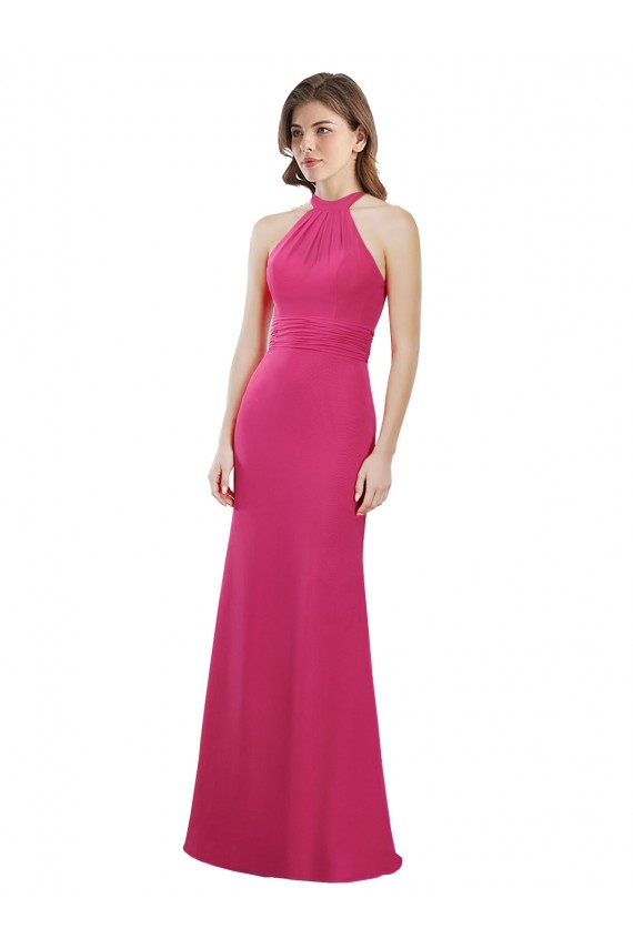 Cheap Slim A-Line Long Chiffon Bridesmaid Dress with Strappy Back Canada