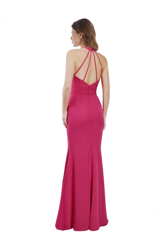 Cheap Slim A-Line Long Chiffon Bridesmaid Dress with Strappy Back Canada