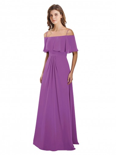 Cheap Draped Off The Shoulder Chiffon Bridesmaid Dress with Spaghetti Straps and Ruffled Neckline Canada