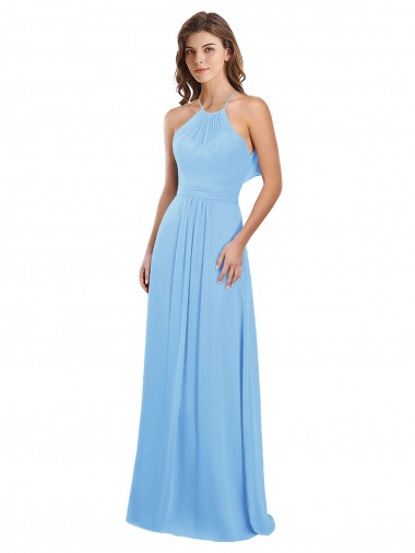 Cheap Chiffon A-Line Bridesmaid Dress with Halter Neck and Ruffled Back Straps Canada