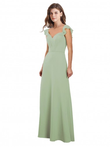 Cheap Draped Sweetheart Chiffon Bridesmaid Dress with Ruffled Cap Sleeves Canada