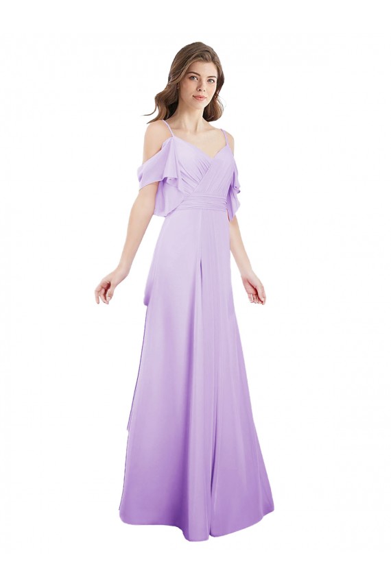 Cheap Chiffon Bridesmaid Dress with Draped Sweetheart Bodice and Off The Shoulder Flounces Canada