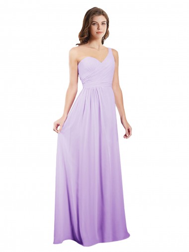 Cheap Draped One Shoulder A-Line Long Chiffon Bridesmaid Dress Canada