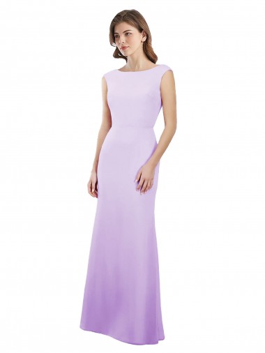 Cheap Chiffon Column Bridesmaid Dress with High Round Neckline and Cap Sleeves Canada