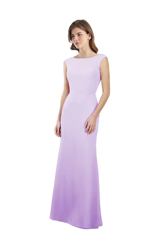 Cheap Chiffon Column Bridesmaid Dress with High Round Neckline and Cap Sleeves Canada