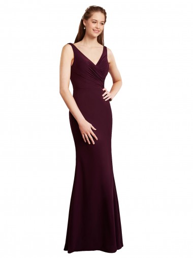 Cheap Floor Length Fluted Chiffon Dress with Draped Bodice and V-Neckline Canada