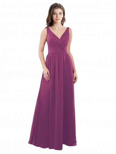 Cheap Long Chiffon A-Line Bridesmaid Dress with V-Neck Wrap Bodice Canada