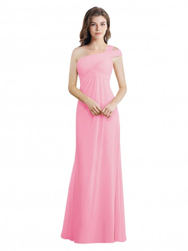 Cheap Single Shoulder Chiffon Bridesmaid Dress with Draped Bodice Canada