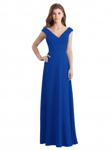 Cheap Draped Shoulder V-Neck Long Chiffon Bridesmaid Dress Canada