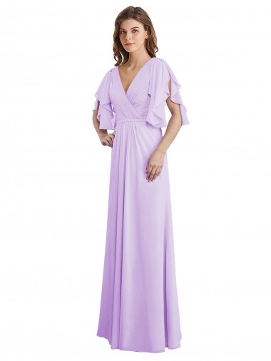 Cheap A-Line Draped Chiffon Bridesmaid Dress with V-Neck and Split Sleeves Canada