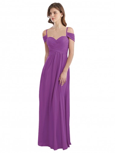 Cheap Cold Shoulder Long Chiffon Bridesmaid Dress with Ruching Details Canada