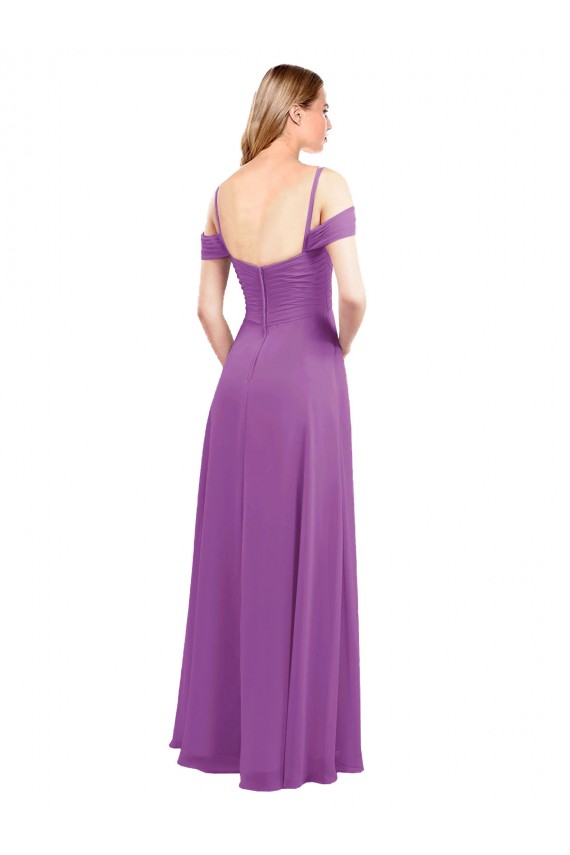 Cheap Cold Shoulder Long Chiffon Bridesmaid Dress with Ruching Details Canada