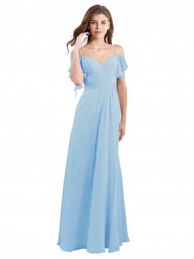 Cheap Cold Shoulde Chiffon Bridesmaid Dress with Wrap Bodice Canada