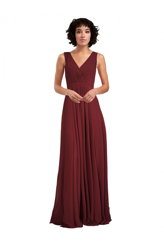 Cheap Sleeveless V-Neck Pleated Chiffon Bridesmaid Dress Canada