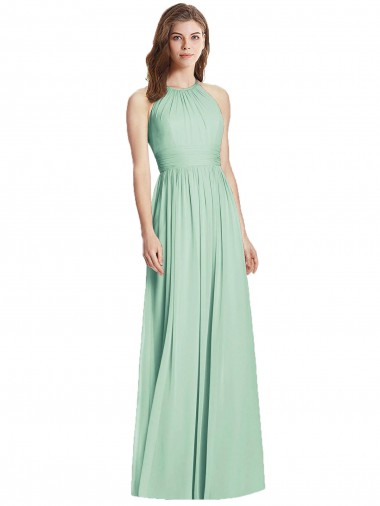 Cheap Cutout Open Back Shirred Halter Maxi Bridesmaid Dress Canada