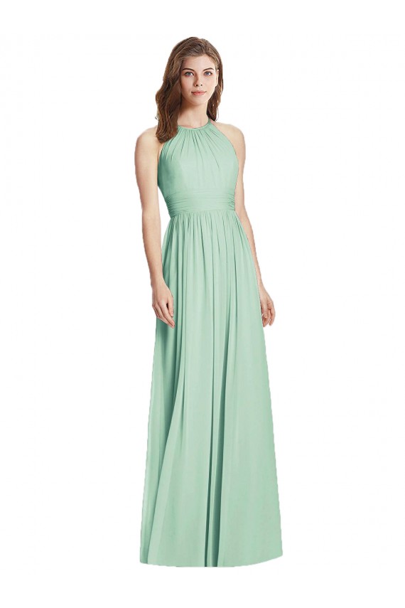 Cheap Cutout Open Back Shirred Halter Maxi Bridesmaid Dress Canada