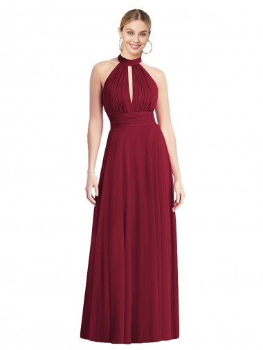 Cheap High-Neck Open Back Shirred Halter Maxi Bridesmaid Dress Canada