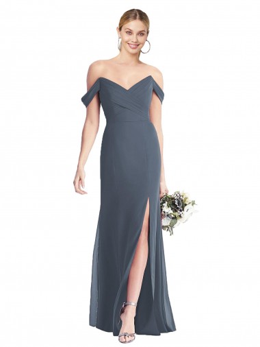 Cheap Off the Shoulder Criss Cross Bodice Trumpet Chiffon Bridesmaid Dress Canada