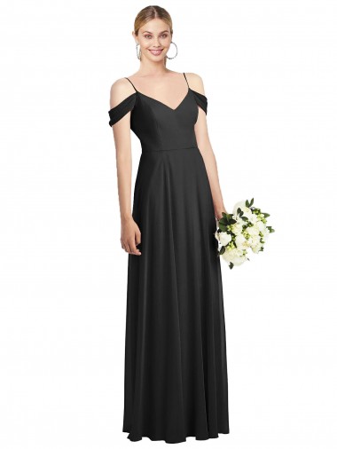 Cheap Cold-Shoulder V-Back Chiffon Maxi Bridesmaid Dress Canada