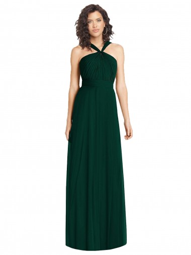 Cheap Draped Halter Neck Long Chiffon Bridesmaid Dress with Low Back Canada