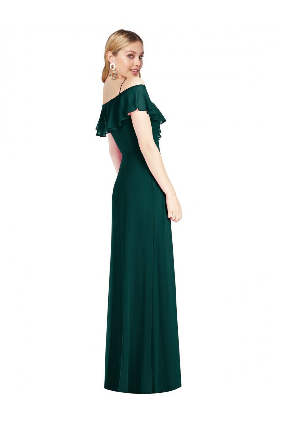 Cheap Ruffled Cold-Shoulder Maxi Chiffon Bridesmaid Dress Canada