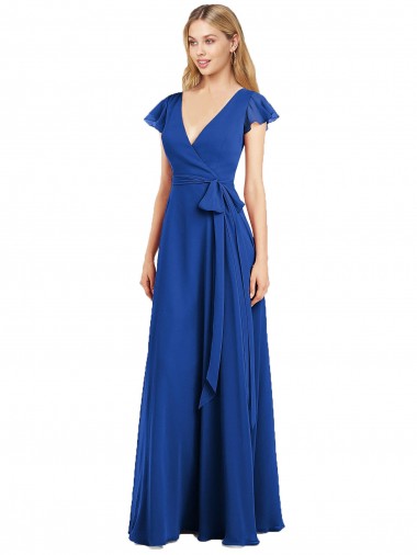 Cheap Flutter Sleeves Faux Wrap Chiffon Bridesmaid Dress Canada