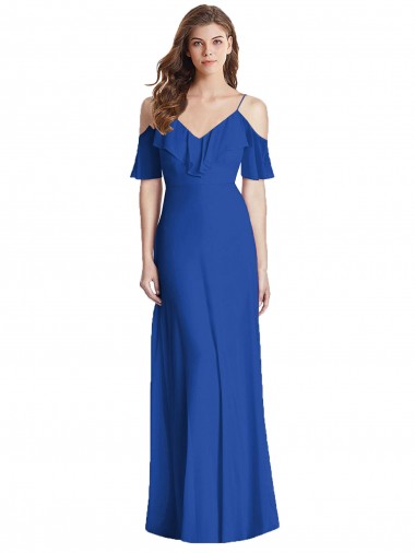 Cheap Ruffled Cold-Shoulder Chiffon Maxi Bridesmaid Dress Canada