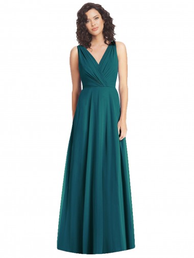 Cheap Draped V-Neck Long Sleeveless Chiffon Bridesmaid Dress Canada