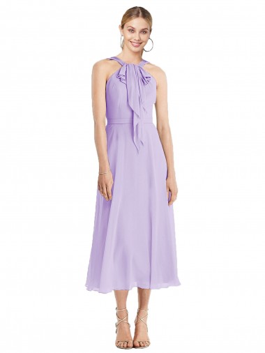 Cheap Midi Length Halter Plunging V-Back Chiffon Bridesmaid Dress Canada