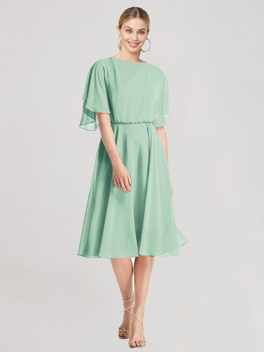 Cheap Open Back Flutter Sleeves Cocktail Length Chiffon Bridesmaid Dress Canada