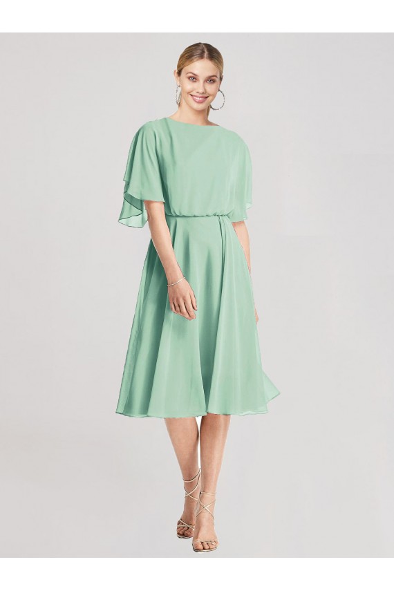 Cheap Open Back Flutter Sleeves Cocktail Length Chiffon Bridesmaid Dress Canada