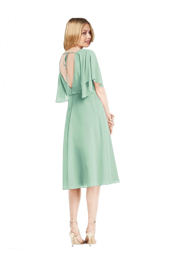 Cheap Open Back Flutter Sleeves Cocktail Length Chiffon Bridesmaid Dress Canada