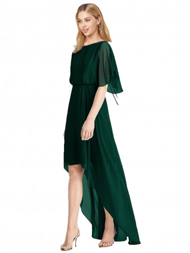 Cheap Plunging V Back Flutter Sleeves Cocktail Length Chiffon Bridesmaid Dress Canada