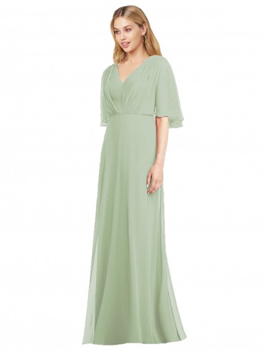 Cheap Full Length Lux Chiffon Flutter Sleeves Bridesmaid Dress Canada