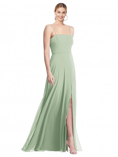 Cheap Sleek Spaghetti Straps Low Back Square Neck Maxi Chiffon Bridesmaid Dress Canada