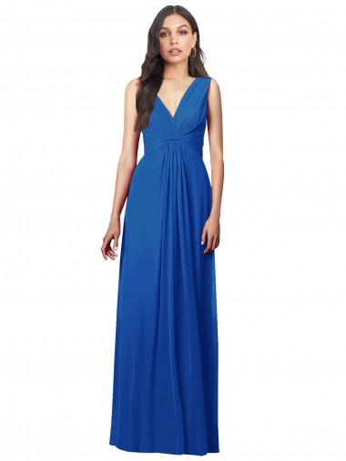 Cheap Draped V-Neck Shirred Chiffon Maxi Bridesmaid Dress Canada