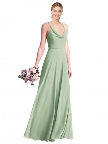 Cheap Cowl Neck Criss Cross Back Chiffon Maxi Bridesmaid Dress Canada