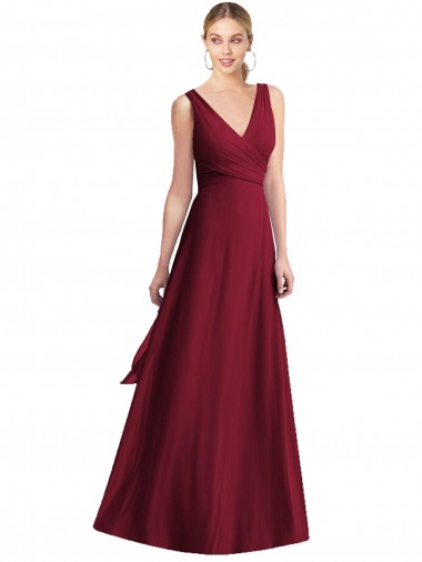 Cheap Sleeveless V-Neck Chiffon Wrap Bridesmaid Dress Canada