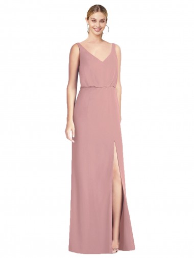 Cheap Blouson Bodice Chiffon Bridesmaid Dress with Front Slit Canada