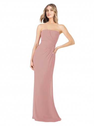 Cheap Draped Strapless Sheath Long Chiffon Bridesmaid Dress Canada