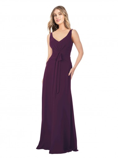 Cheap Long Chiffon Bridesmaid Dress with Front Bow Canada