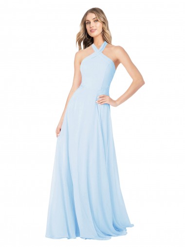 Cheap Criss Cross High Neck Halter Chiffon Bridesmaid Dress Canada