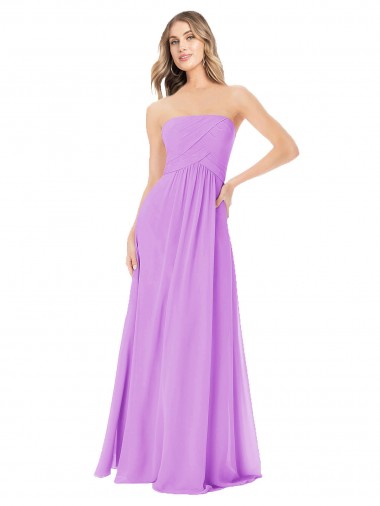 Cheap Draped Strapless Floor Length Chiffon Bridesmaid Dress Canada