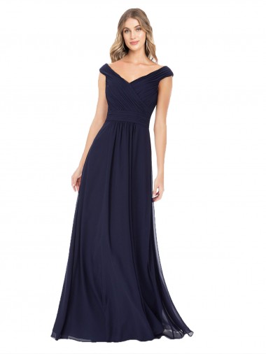 Cheap Off the Shoulder Classic Chiffon Bridesmaid Dress with Draped Bodice Canada